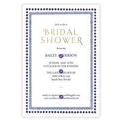 Blue Botanical Border Flat Bridal Shower Invitation