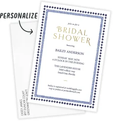 Blue Botanical Border Flat Bridal Shower Invitation