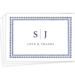 Blue Botanical Border Flat Wedding Thank You Photo Card