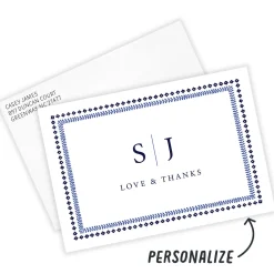 Blue Botanical Border Flat Wedding Thank You Photo Card