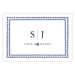 Blue Botanical Border Flat Wedding Thank You Photo Card