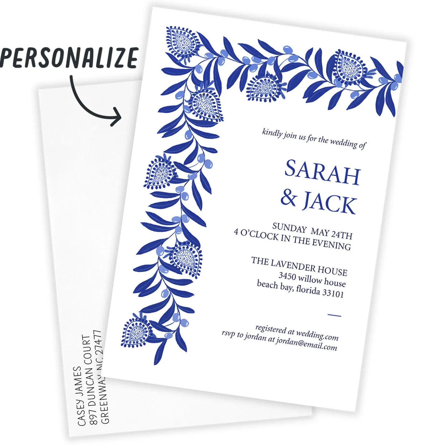 Blue Botanical Flat Wedding Invitation