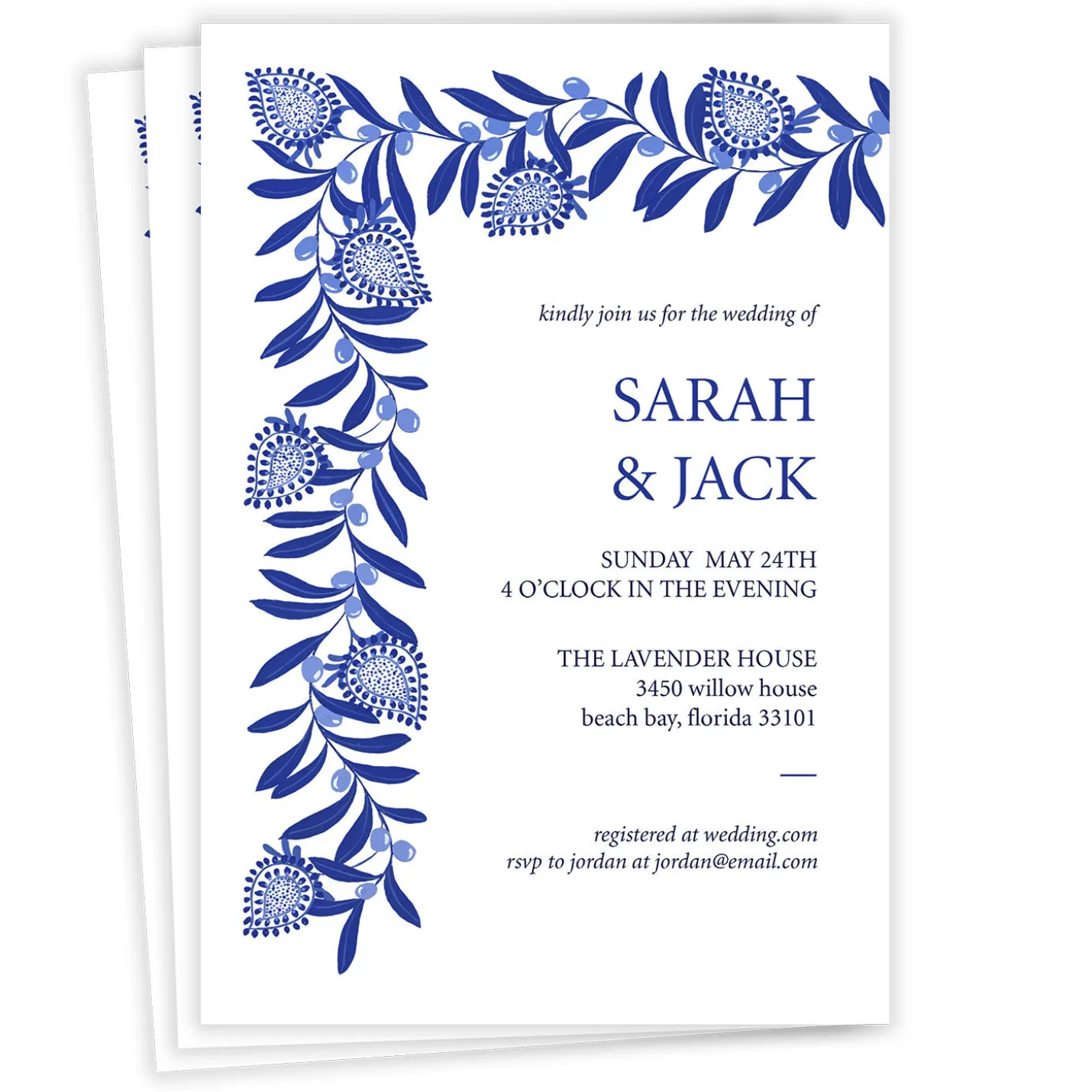 Blue Botanical Flat Wedding Invitation