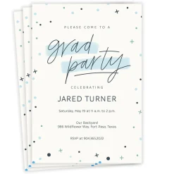 Blue Dots and Stars Graduation Invitation