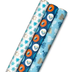 Blue Hanukkah Designs 3-Pack Wrapping Paper Assortment, 120 sq. ft.