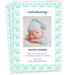 Blue Quilt Pattern Introducing Birth Announcement