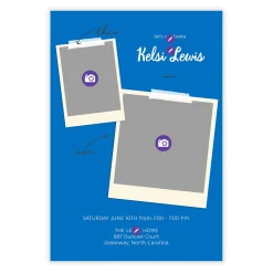 Blue Then and Now Flat Graduation Party Invitation