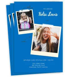 Blue Then and Now Flat Graduation Party Invitation