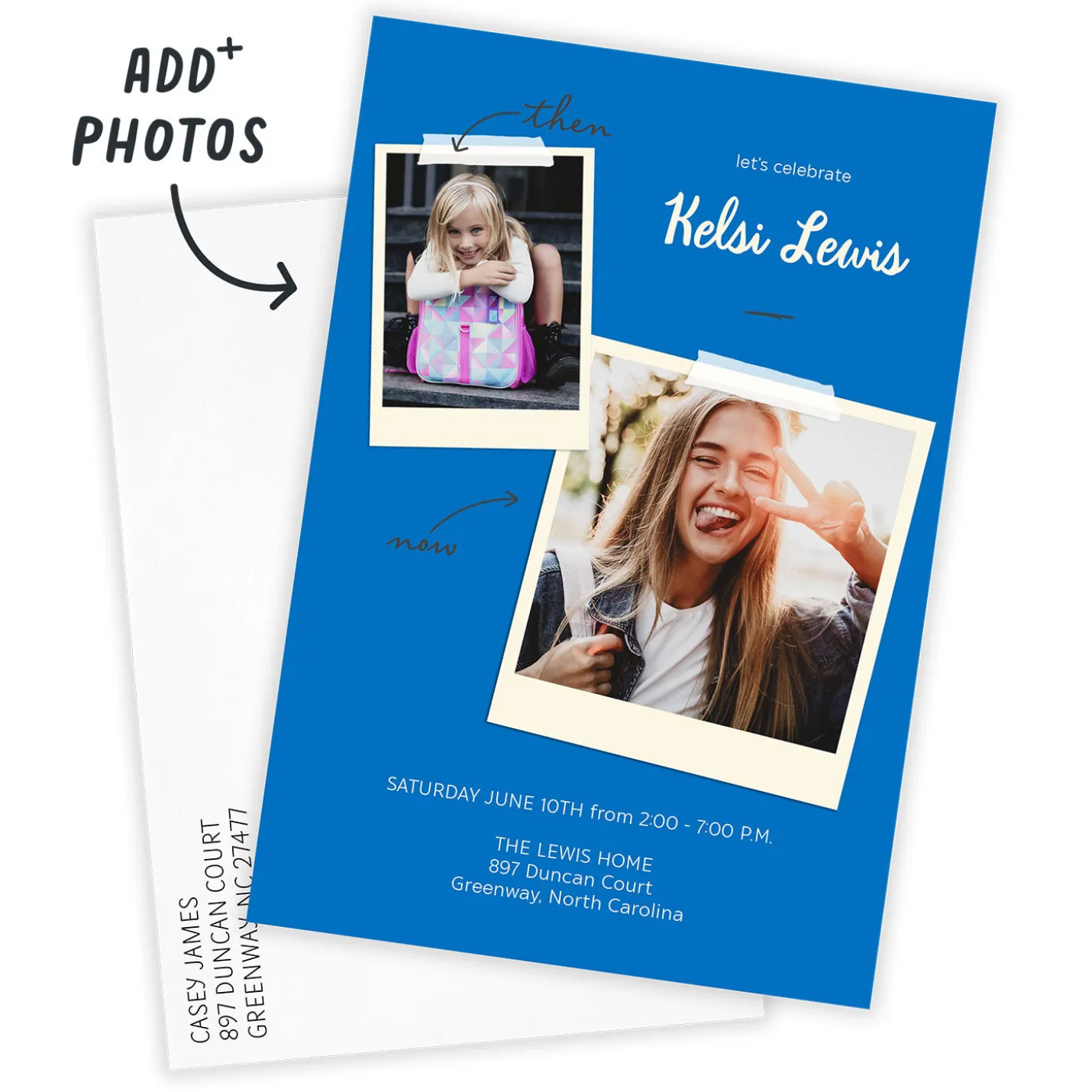 Blue Then and Now Flat Graduation Party Invitation