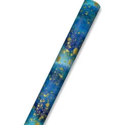 Blue Watercolor With Gold Splatter Wrapping Paper, 20 sq. ft.