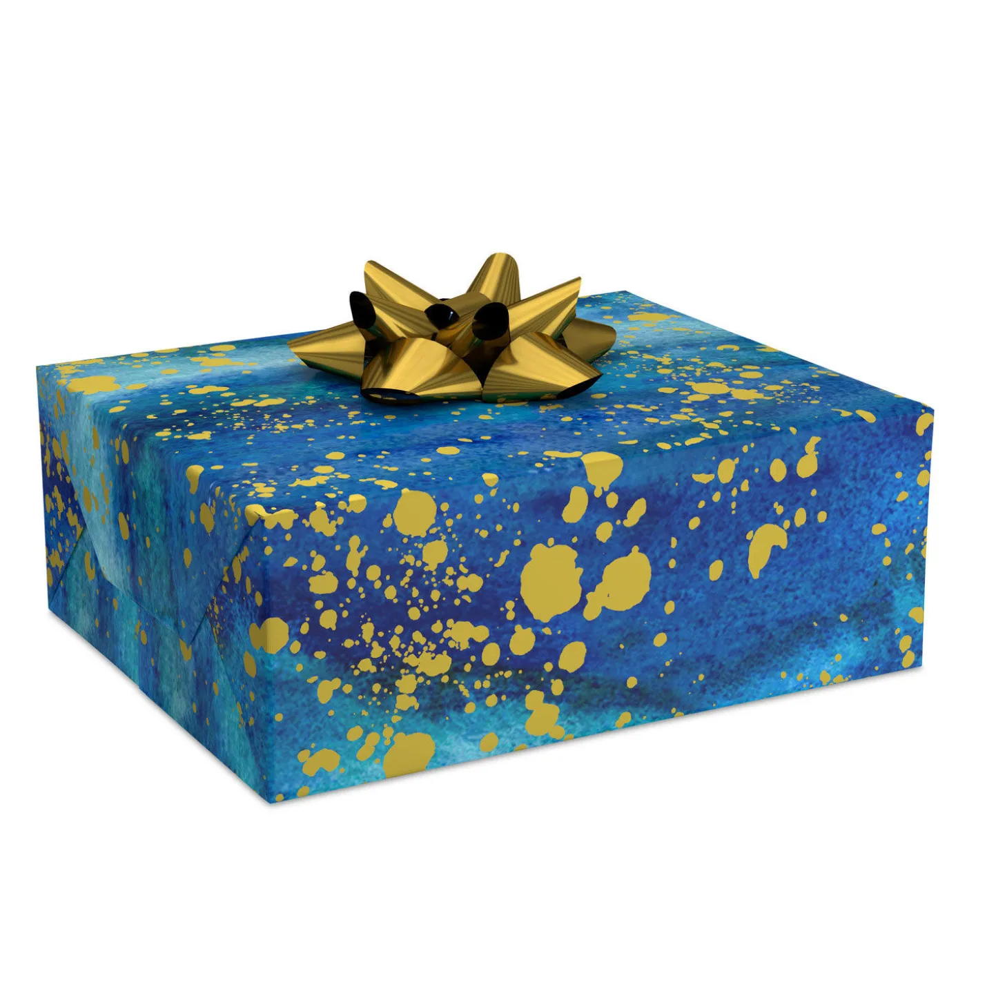 Blue Watercolor With Gold Splatter Wrapping Paper, 20 sq. ft.