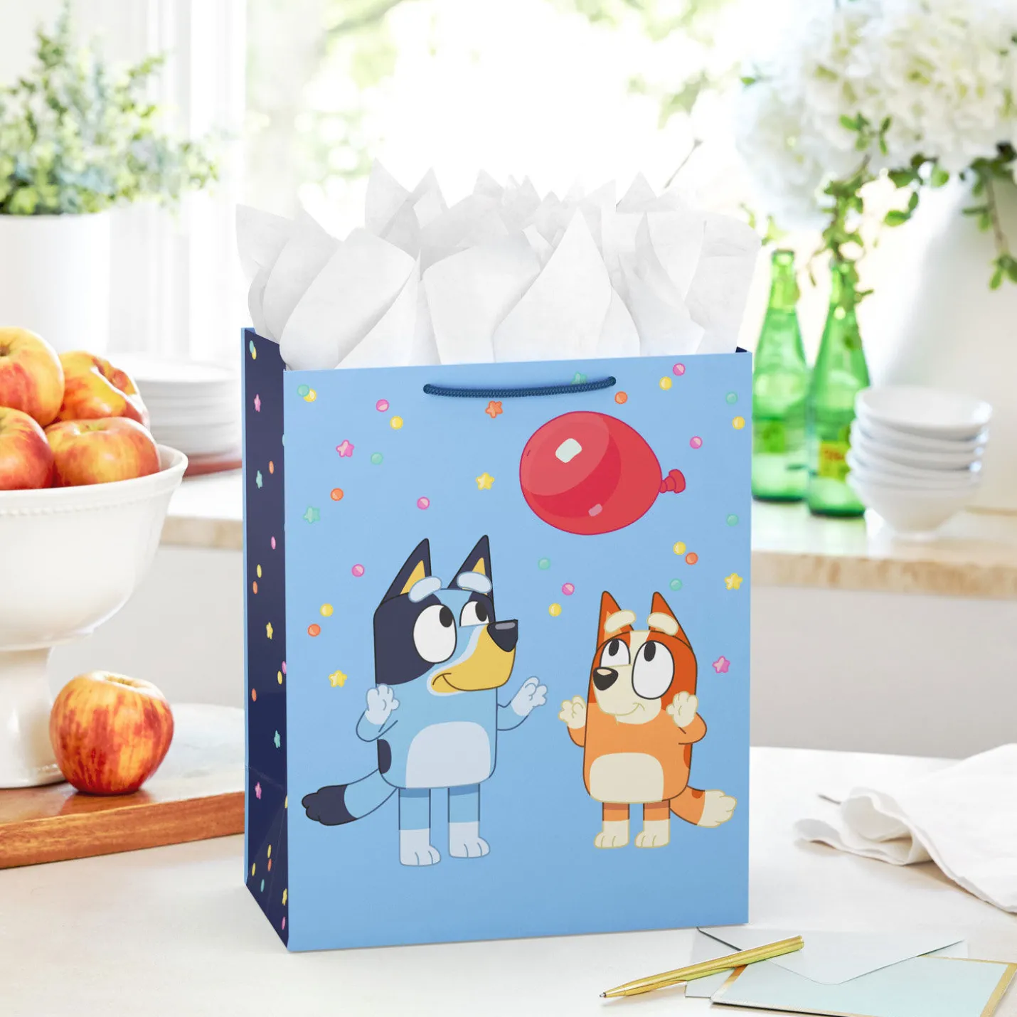 13" Bluey and Bingo With Red Balloon Large Gift Bag