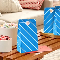 Bold Blue Stripes 8-Pack Paper Goodie Bags With Stickers