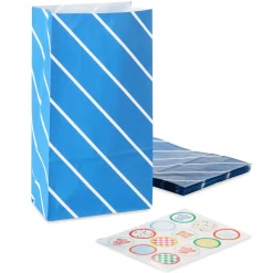 Bold Blue Stripes 8-Pack Paper Goodie Bags With Stickers
