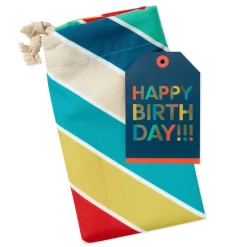 28" Bold Diagonal Stripes Birthday Canvas Gift Sack With Gift Tag