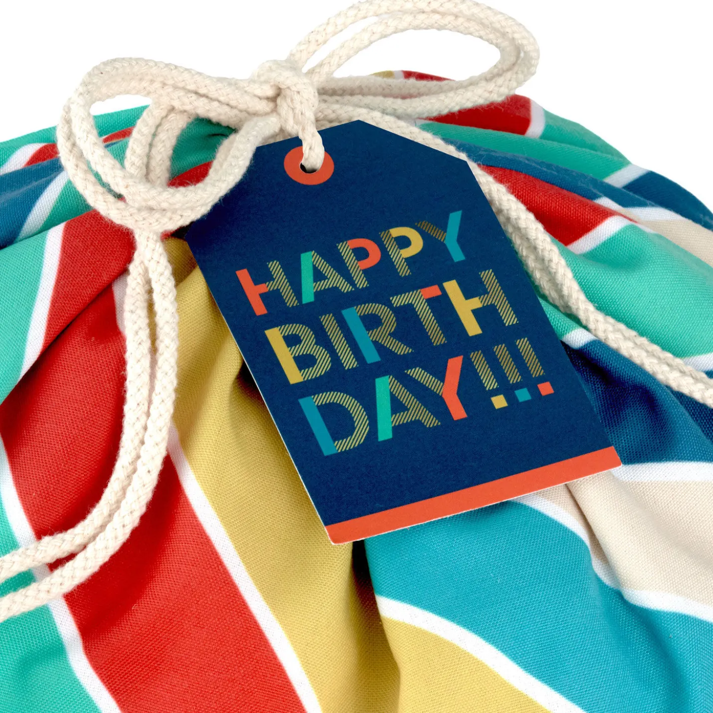 28" Bold Diagonal Stripes Birthday Canvas Gift Sack With Gift Tag