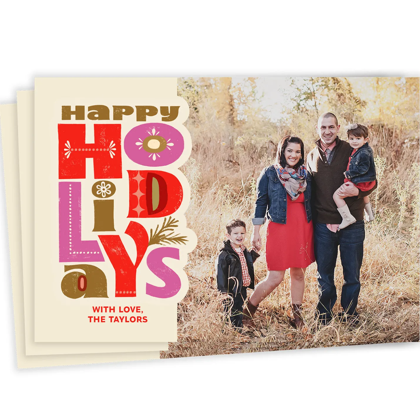 Bold Folk Art Lettering Flat Holiday Photo Card