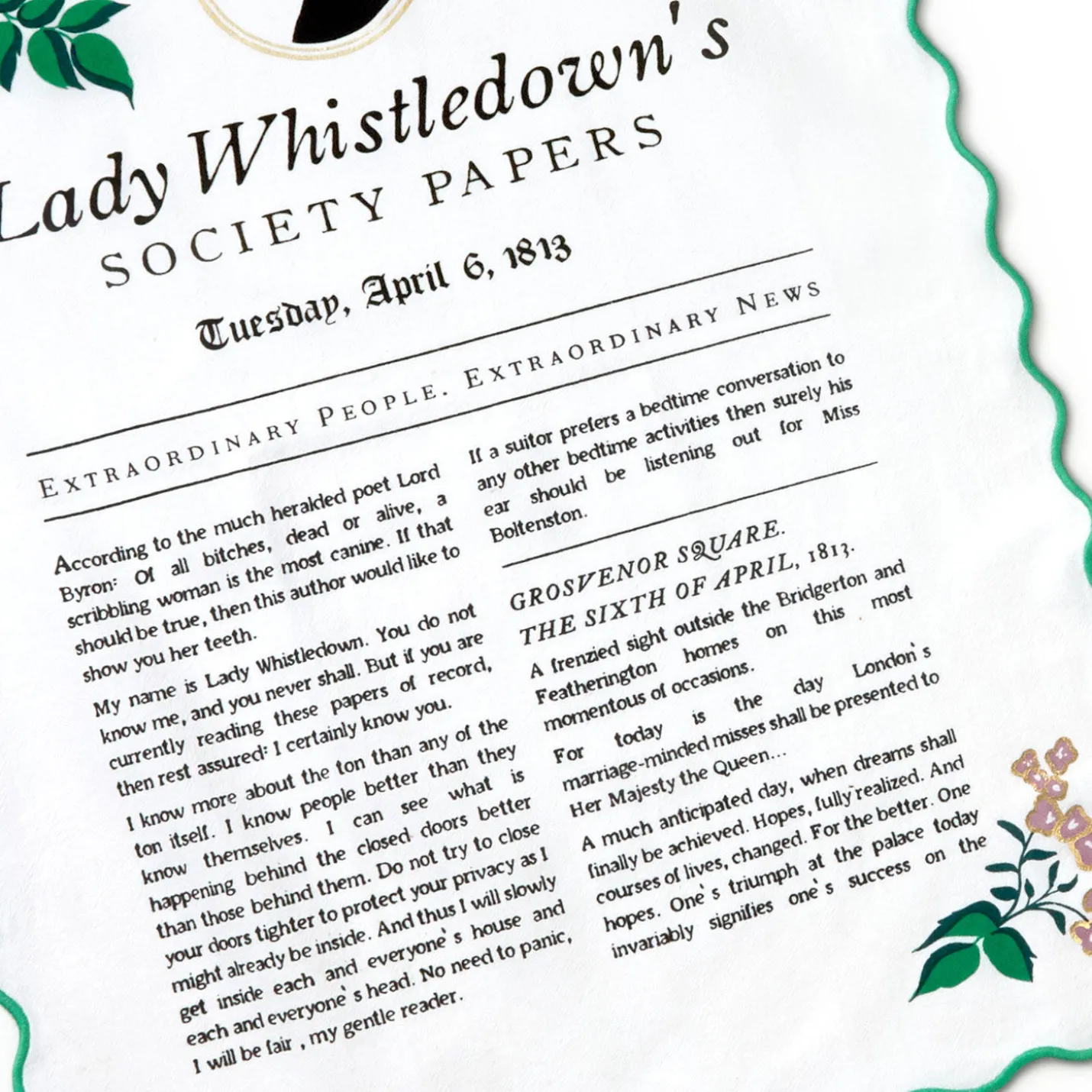 Bridgerton Lady Whistledown's Society Papers Tea Towel, 18x26