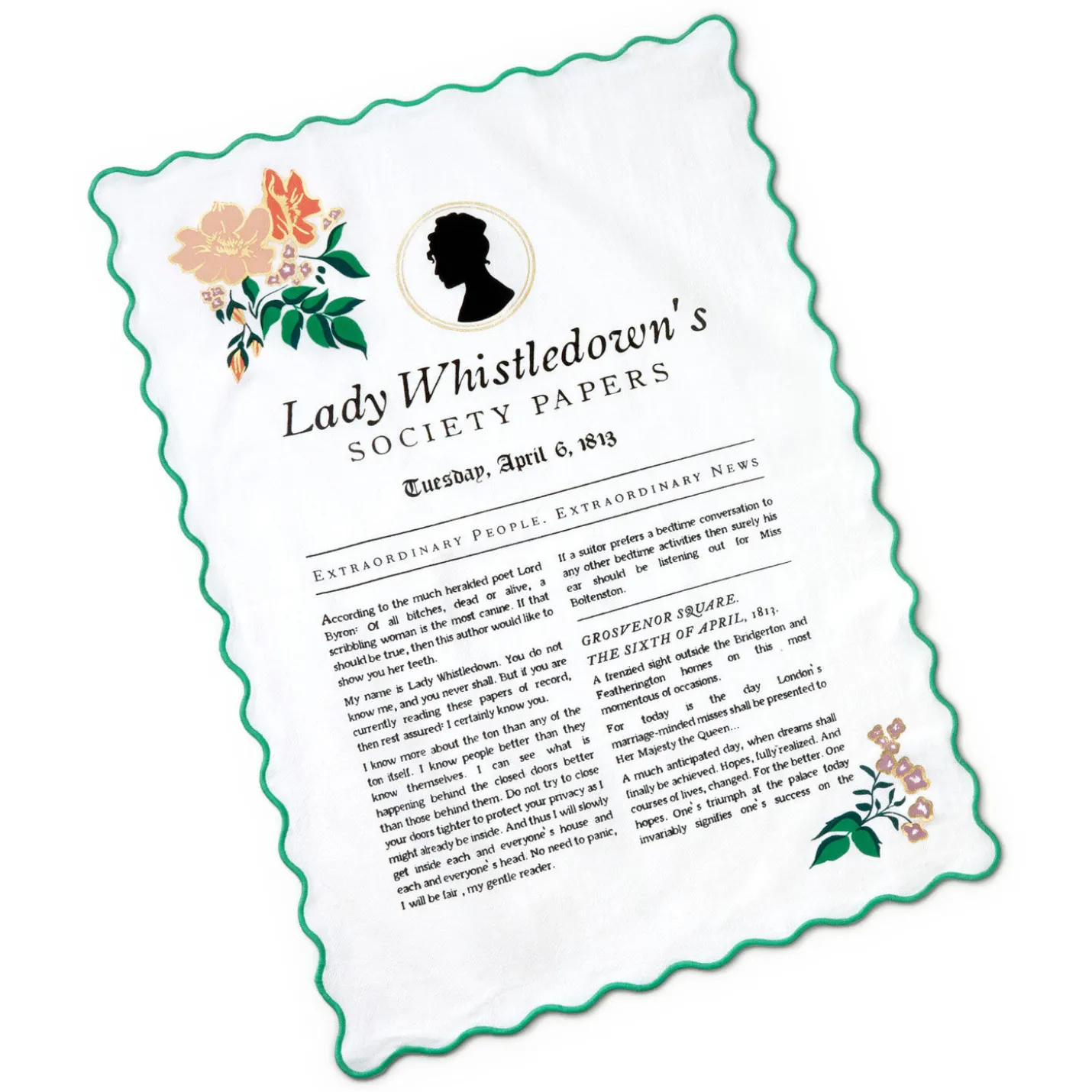 Bridgerton Lady Whistledown's Society Papers Tea Towel, 18x26