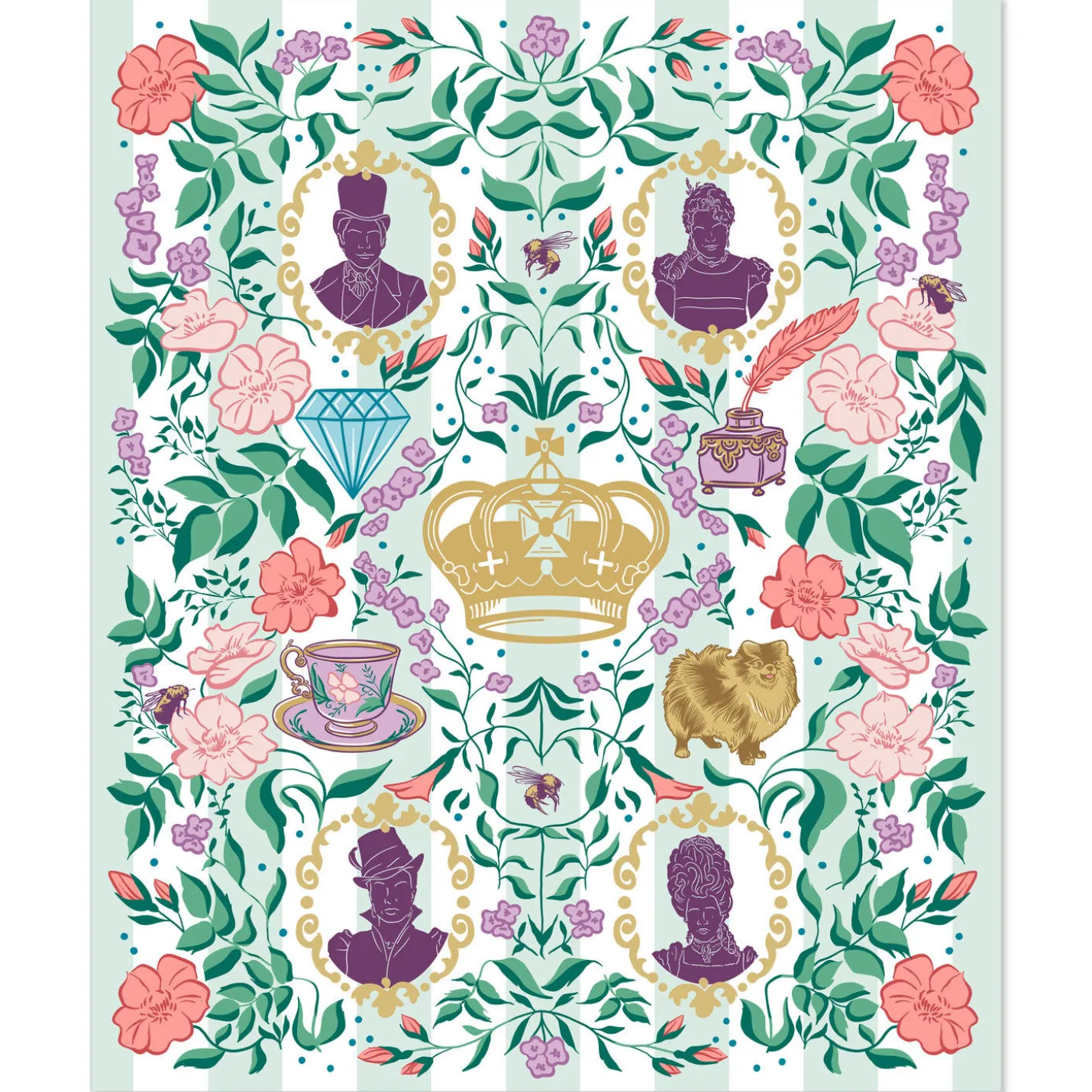 Bridgerton Ton Silhouettes on Floral Blanket, 50x60