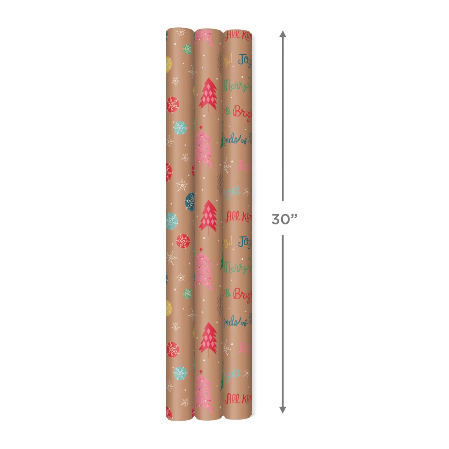 Bright and Bold Kraft 3-Pack Christmas Wrapping Paper, 90 sq. ft.