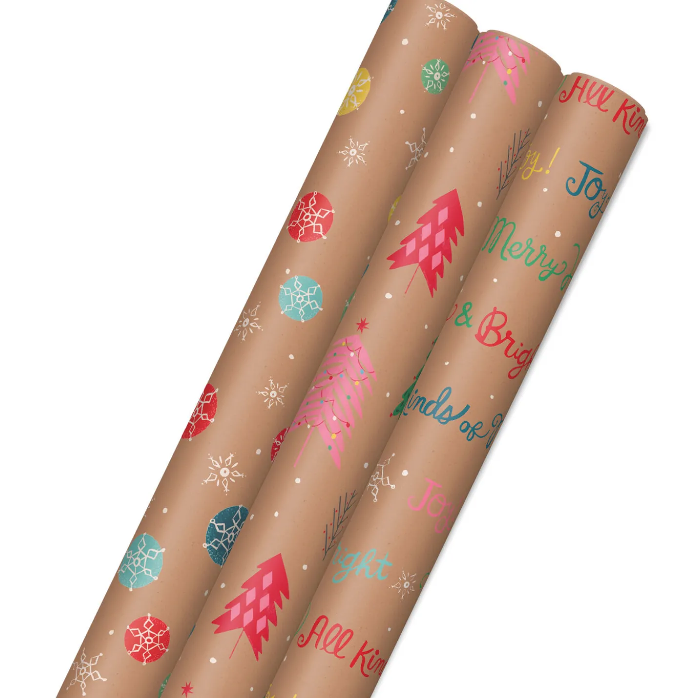 Bright and Bold Kraft 3-Pack Christmas Wrapping Paper, 90 sq. ft.