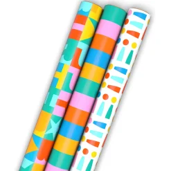 Bright and Bold 3-Pack Assorted Wrapping Paper Mini Roll Bundle, 45 sq. ft. total