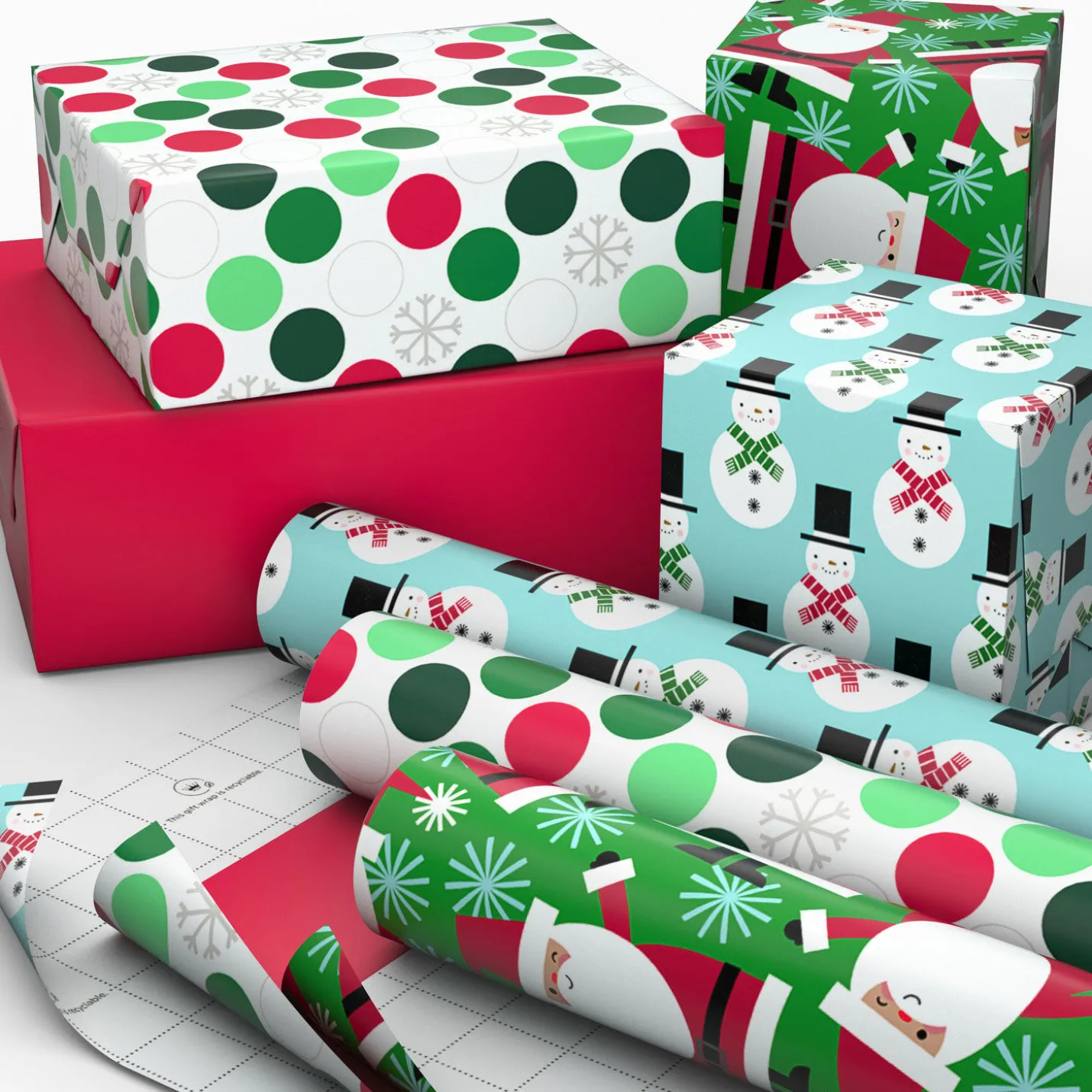 Bright and Graphic 3-Pack Reversible Christmas Wrapping Paper, 120 sq. ft.