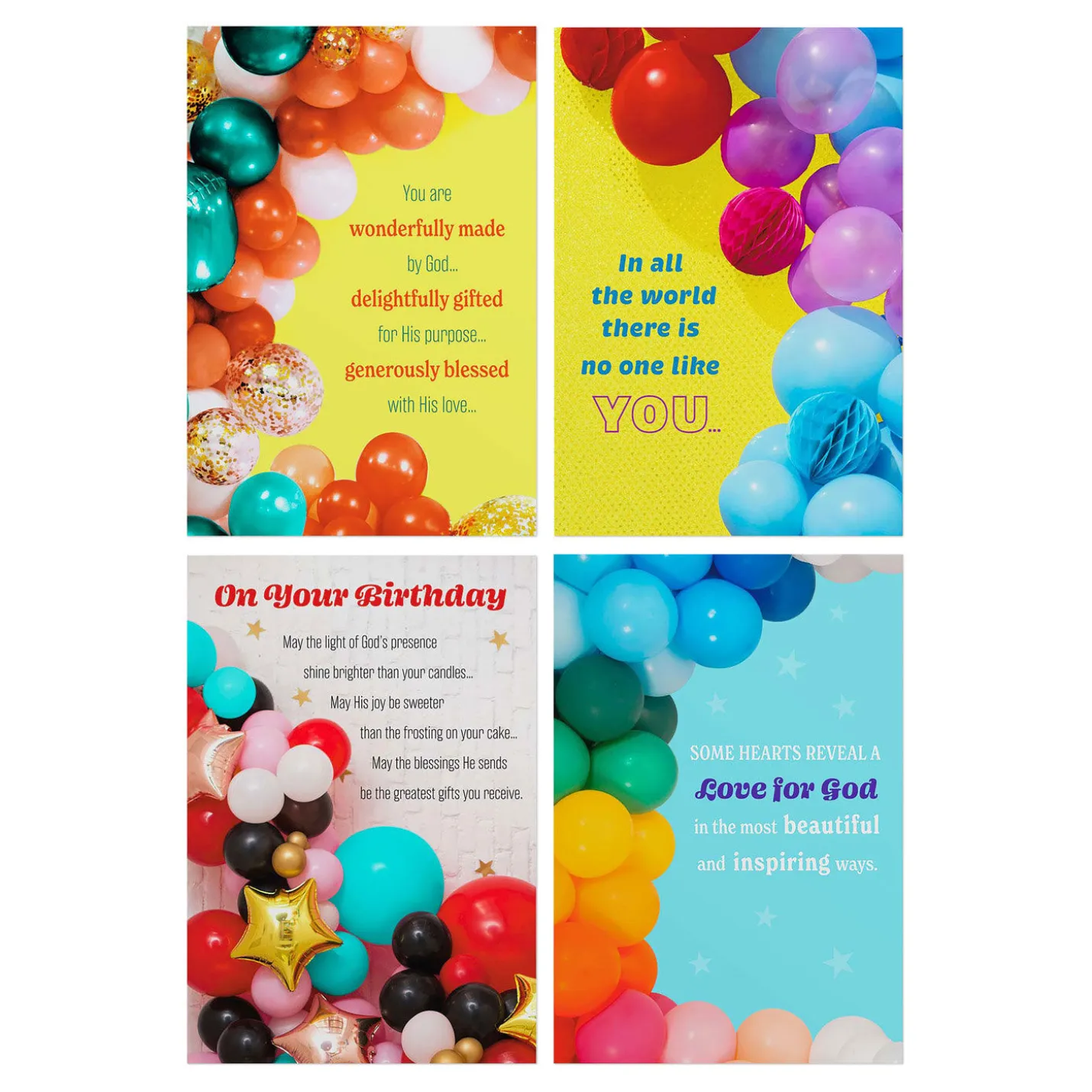 Bright Balloons Assorted Religious Birthday Cards, Box of 12