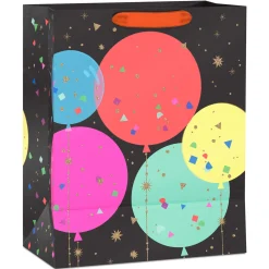 13" Bright Balloons on Black Large Birthday Gift Bag