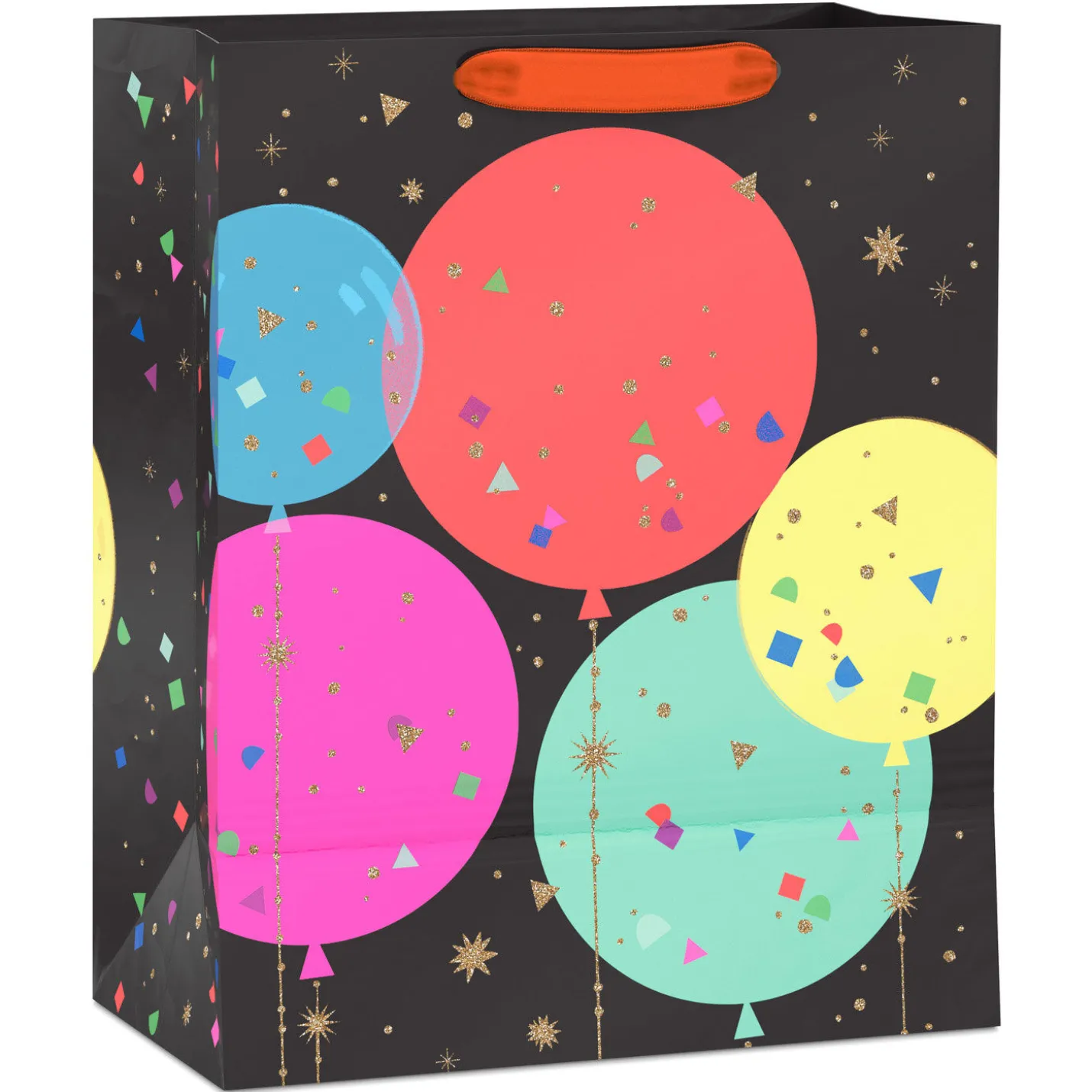 13" Bright Balloons on Black Large Birthday Gift Bag