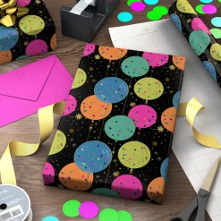 Bright Balloons on Black Wrapping Paper Roll, 17.5 sq. ft.
