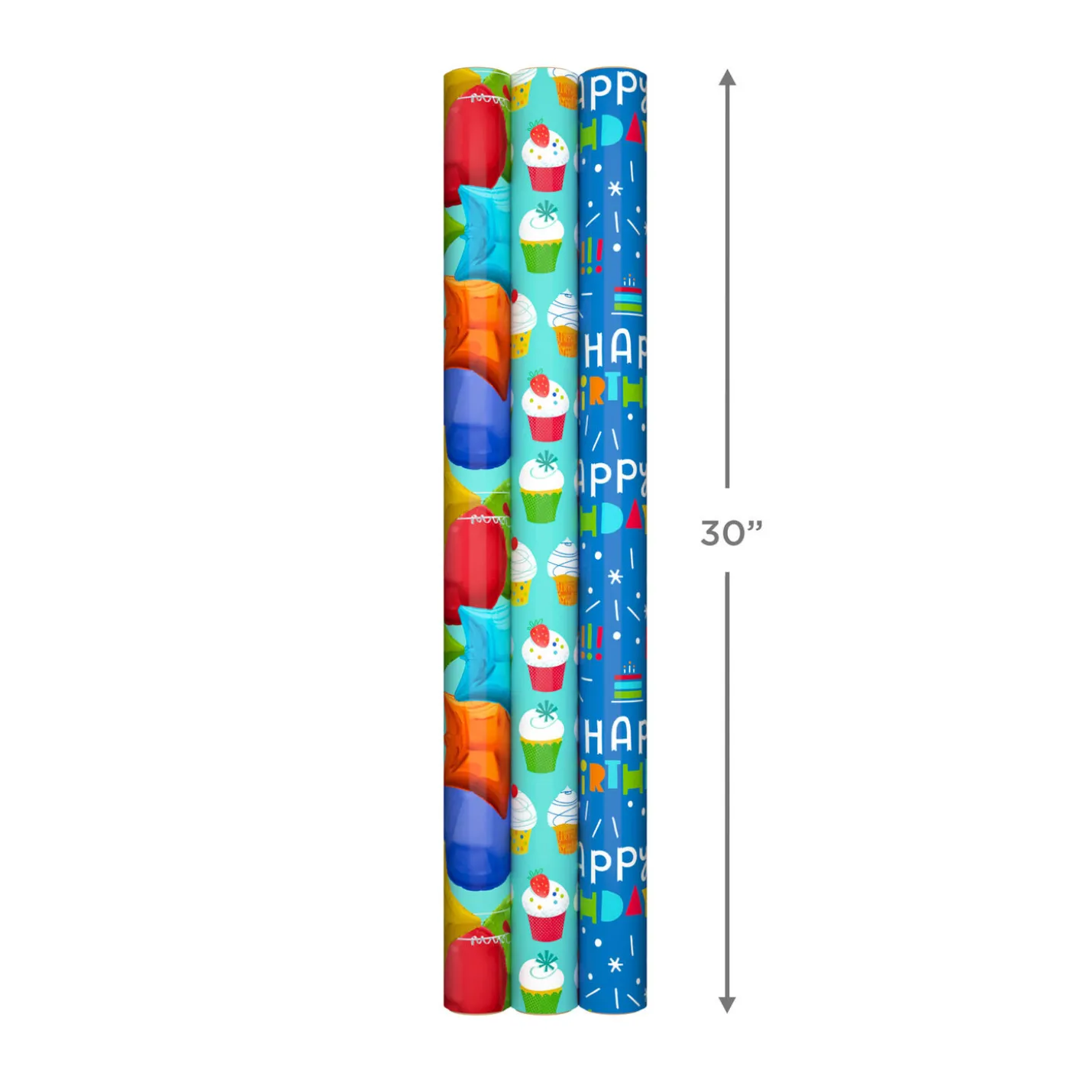Bright Birthday 3-Pack Reversible Wrapping Paper