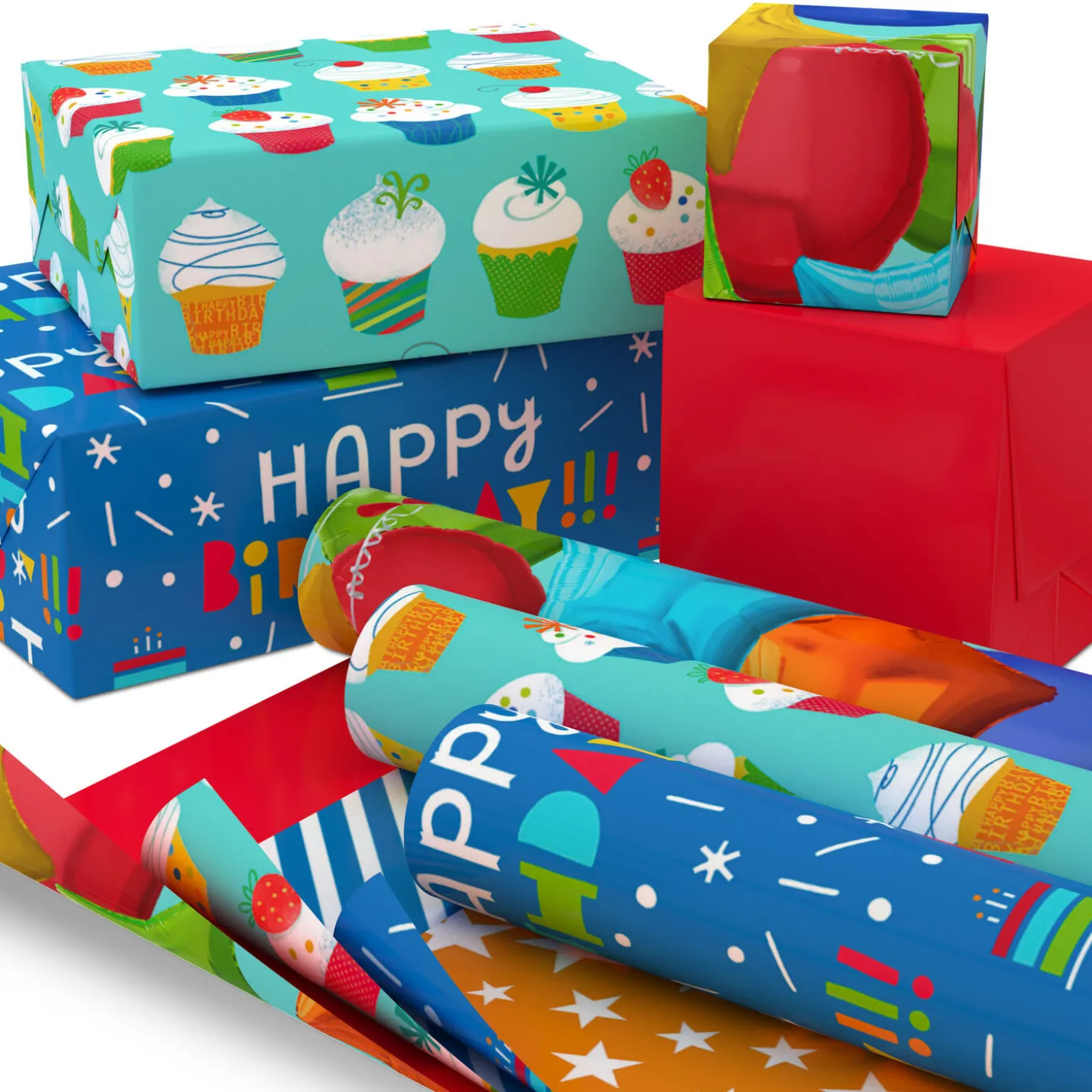 Bright Birthday 3-Pack Reversible Wrapping Paper