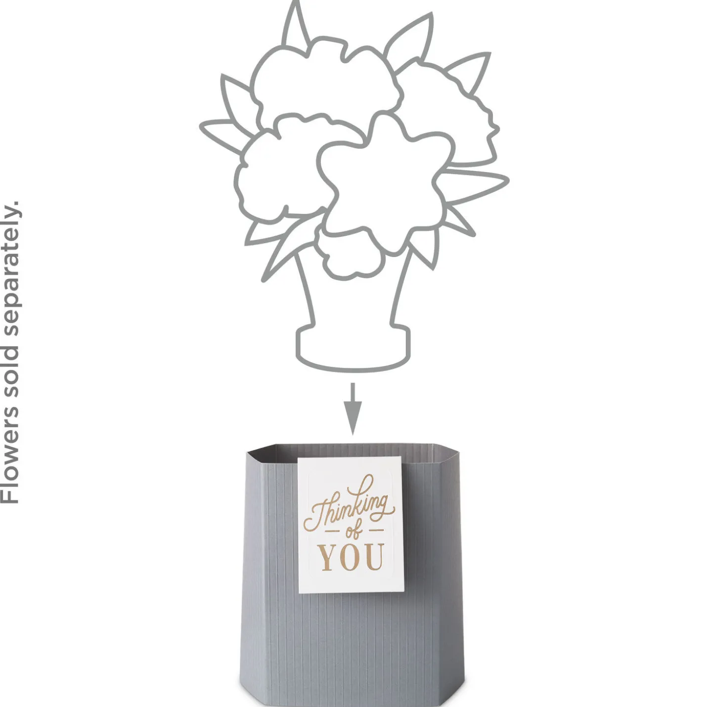 Build-a-Bouquet Thinking of You Gray Stripes Pop-Up Paper Vase With Mini Card