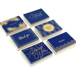 Bulk Navy and Gold Assorted Blank Thank-You Notes, Box of 120
