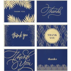 Bulk Navy and Gold Assorted Blank Thank-You Notes, Box of 120