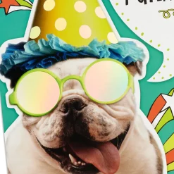 Bulldog in Party Hat Funny 9th Birthday Card With Decal