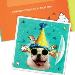 Bulldog in Party Hat Funny 9th Birthday Card With Decal