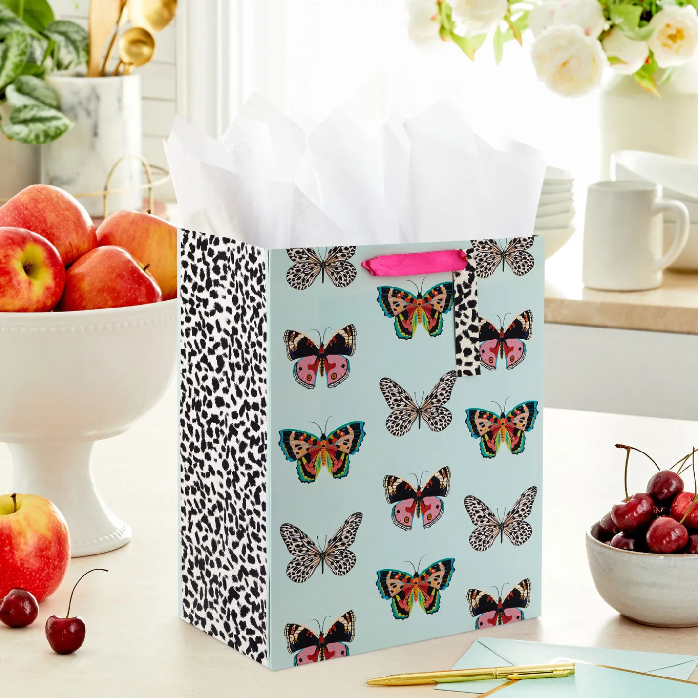 13" Butterflies on Mint Large Gift Bag