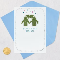 Cactus Happily Stuck With You Funny Anniversary Card