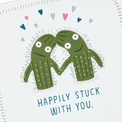 Cactus Happily Stuck With You Funny Anniversary Card