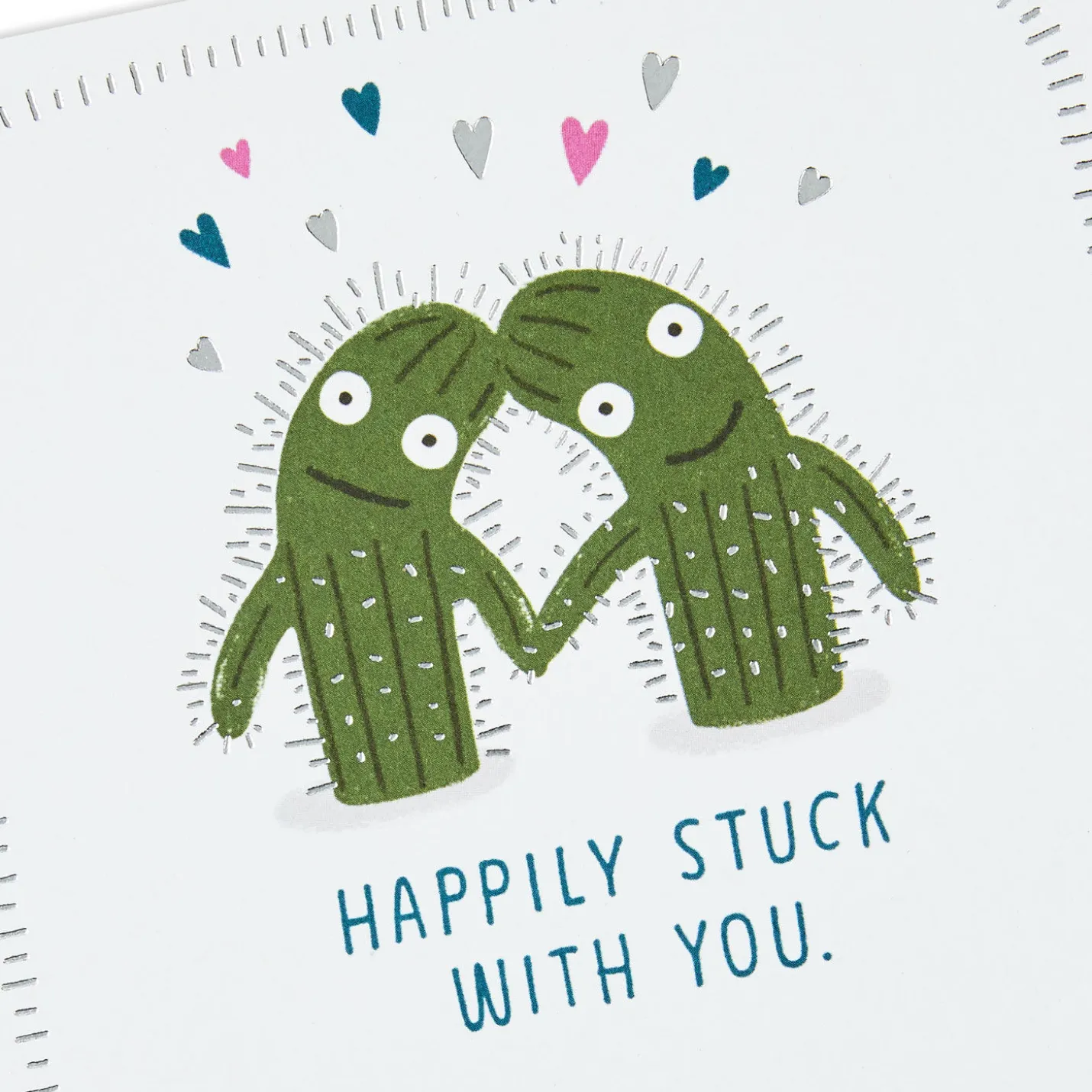 Cactus Happily Stuck With You Funny Anniversary Card