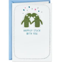 Cactus Happily Stuck With You Funny Anniversary Card