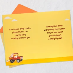 Cake and Construction Worker Animals in Trucks 4th Birthday Card