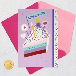 Cake With Candle and Confetti Birthday Card for Goddaughter