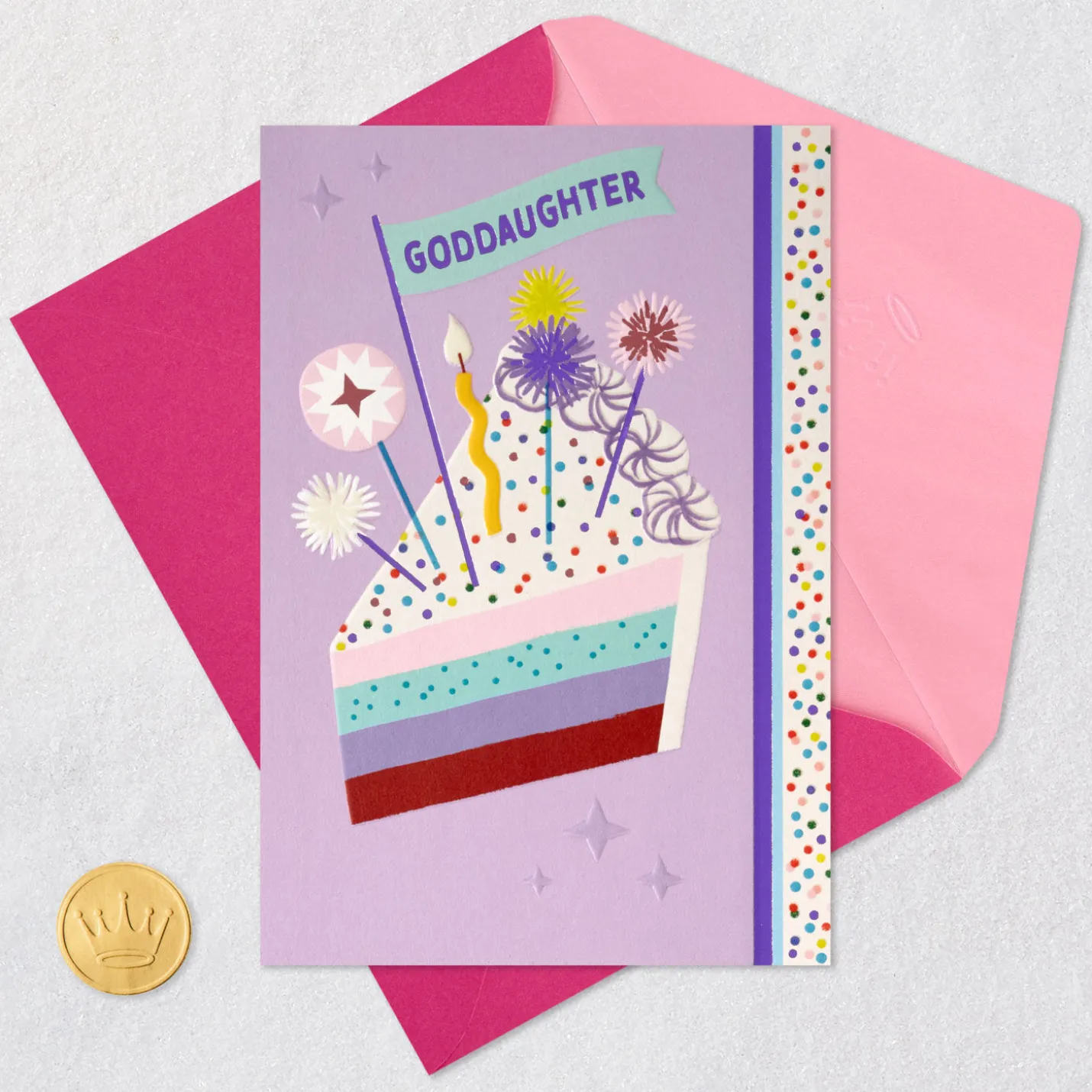 Cake With Candle and Confetti Birthday Card for Goddaughter