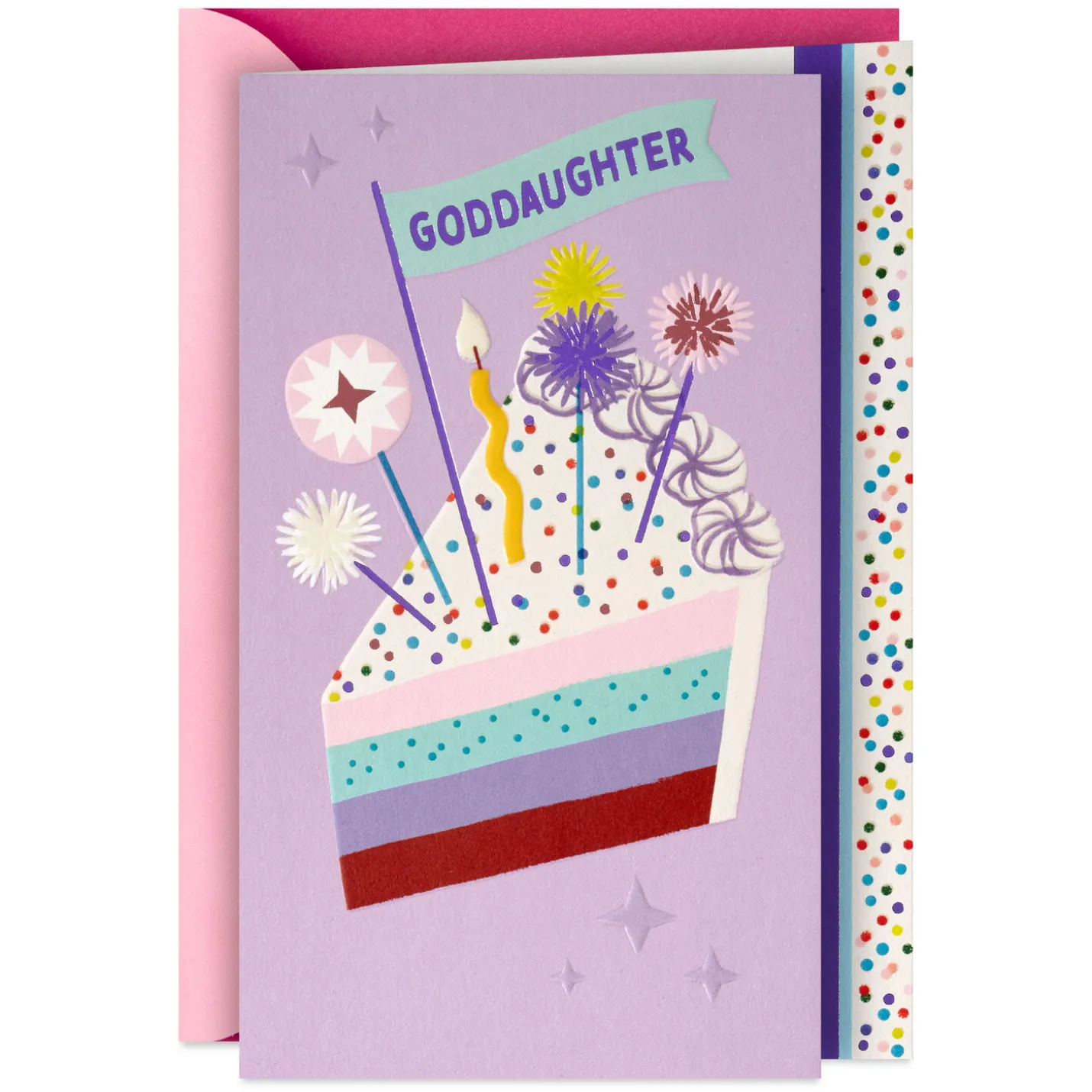 Cake With Candle and Confetti Birthday Card for Goddaughter
