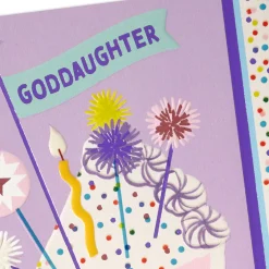 Cake With Candle and Confetti Birthday Card for Goddaughter