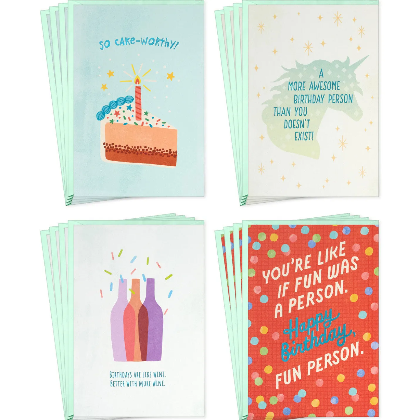 Cake-Worthy Celebrations Assorted Funny Blank Birthday Cards, Pack of 16